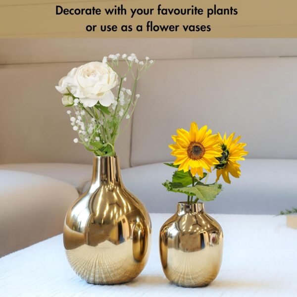 Glossy Golden Metal Flower Vase for Home Decor| Decoration Item for Living Room Office|Table Decorative Flower Pot for Gifting on Diwali Ganpati Onam