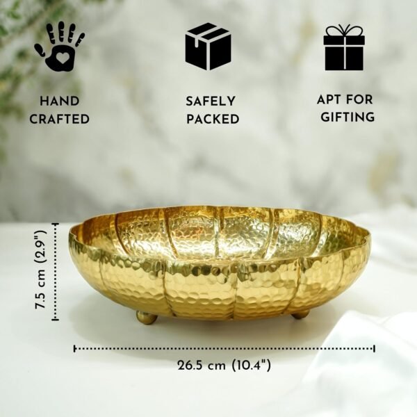 Golden Aluminium Lotus Design Urli Indoor Outdoor Center Table Flower Decorative Bowl for Home Decor, Urali for Diwali Gift & Navratri & Durga Pooja, Deepawali Decoration