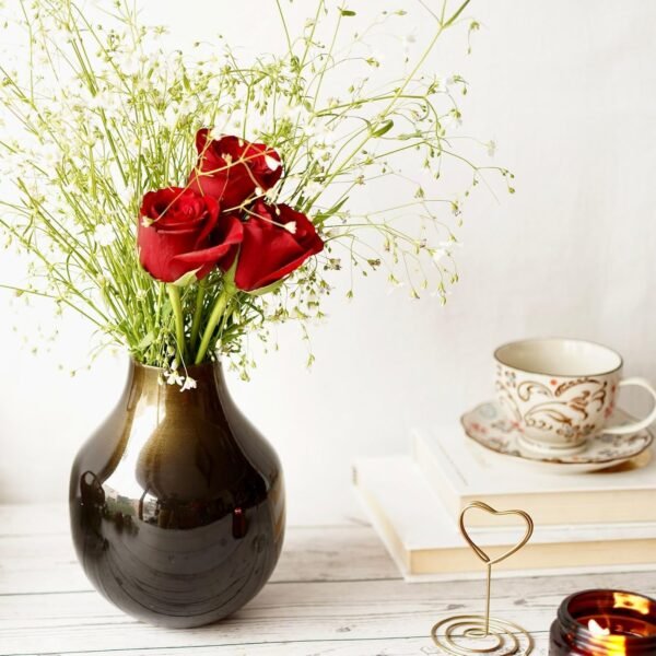 Metal Flower Vase for Home Decor Living Room Kitchen Office Wedding Round Shape Metal Table Decorative Flower Pot Brass Colour Small (Flower not Included)