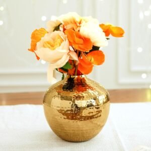 Metal Flower Vase For Home Decor | Table Decorative Item For Bedroom Living Room Office | Best Gift For Wedding Festivals Birthday | Golden Small 1Pc (Flower Not Included, Round)