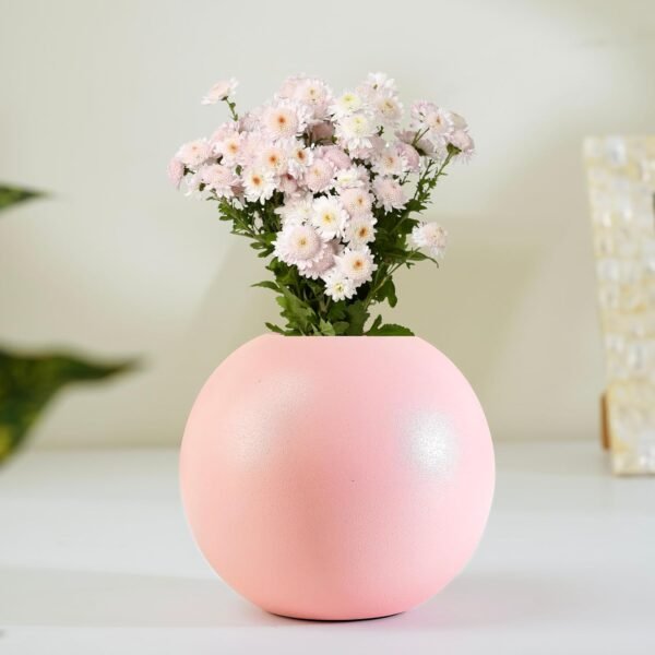 Metal Ball Round Vase for Home Decor | Table Decorative Item for Bedroom Living Room Office Wedding | Best Gift for Birthday Anniversary Festival | Pink