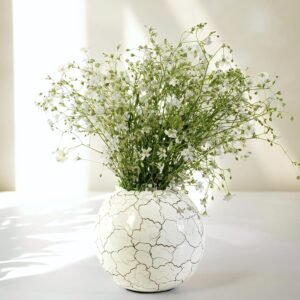 Metal Ball Vase for Home Decor|Round Flower Pot for Bedroom Living Room Office Wedding|Flowers Arrangement for Birthday Anniversary Festival|Off-White Crackled Small (Flower Not Included)