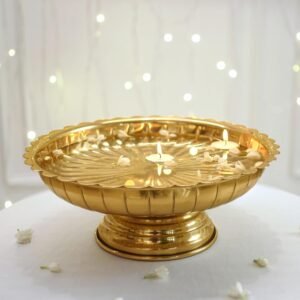 Golden Aluminium Lotus Design  Urli, Indoor Center Table Flower Decorative Bowl for Home Decor, Urali for Haldi, Wedding, Diwali & Navratri Pooja Deepawali Decoration