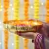 Golden Aluminium Lotus Design Urli Indoor Outdoor Center Table Flower Decorative Bowl for Home Decor, Urali for Diwali Gift & Navratri & Durga Pooja, Deepawali Decoration