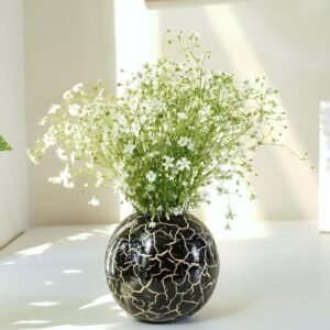 Metal Ball Vase for Home Decor|Flower Pot for Bedroom Living Room Office Wedding|Flowers Arrangement for Birthday Anniversary Festival|Black Crackled Small (Flower Not Included)