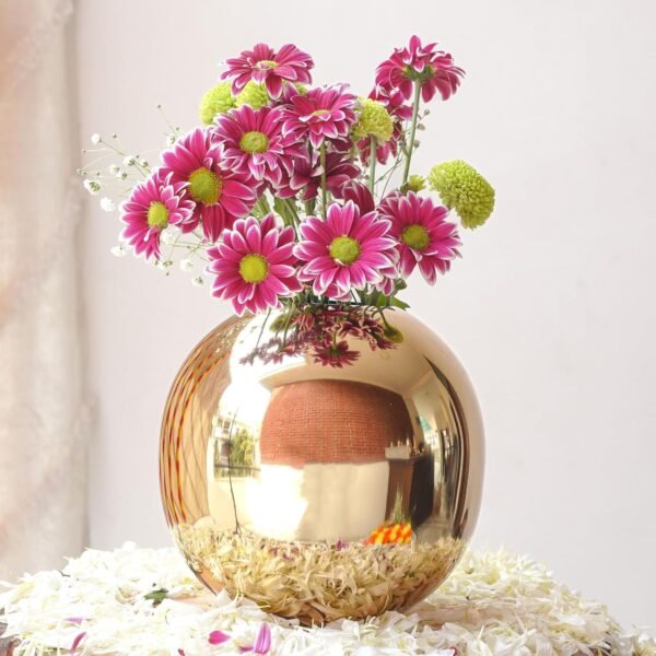 Metal Ball Round Flower Vase for Home Decor|Table Decorative Item for Bedroom Living Room Office Wedding | Best Gift for Birthday Anniversary Festival | Gold, Medium (Flowers not Included)