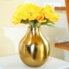 Metal Flower Vase for Home Decor Living Room Kitchen Office Wedding | Round Shape Metal Table Decorative Flower Pot Gold Colour Small (Flower not Included)
