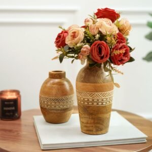 81TOOLjMikL._SL1500_.jpg Flower Vase, Mango Wood Flower Vases, Bottle with Etching, for Decor Home Living Room Kitchen Office, Diwali Decoration