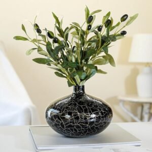 81U4WIleFzL._SL1500_.jpg Metal Round Flower Vase for Home Decor Bedroom Living Room Office Wedding | Table Decorative Item for Festivals Birthday Crackle Finish Wide Vase (Flower Not Included), Black