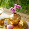 Metal Flower Vase For Home Decor | Table Decorative Item For Bedroom Living Room Office | Best Gift For Wedding Festivals Birthday | Golden Small 1Pc (Flower Not Included, Round)
