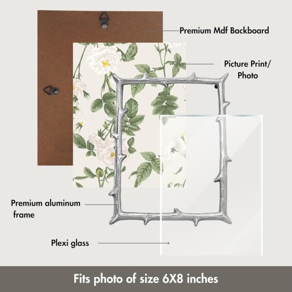 Silver Elegant Metal Twig Designer Rectangular Photo Frame Tabletop - Perfect For Cherished Memories, Table Decor, Best Gift For Home Decor, Birthday, Anniversary