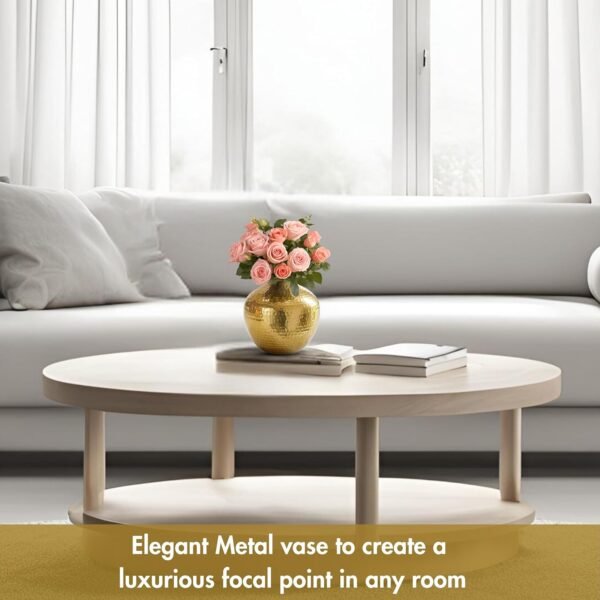 Metal Flower Vase For Home Decor | Table Decorative Item For Bedroom Living Room Office | Best Gift For Wedding Festivals Birthday | Golden Small 1Pc (Flower Not Included, Round)