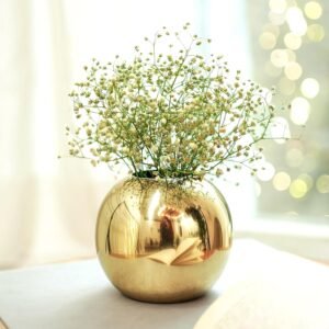 Metal Ball Round Flower Vase for Home Decor|Table Decorative Item for Bedroom Living Room Office Wedding | Best Gift for Birthday Anniversary Diwali Ganpati Onam Festival | Gold, Small