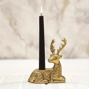 Aluminium Deer Candle Holder for Home Decoration | Antique Gold Decorative Stag Candle Stand for Home Decor, Living Room, Dining Table & Festive Decoration | Gift for Diwali