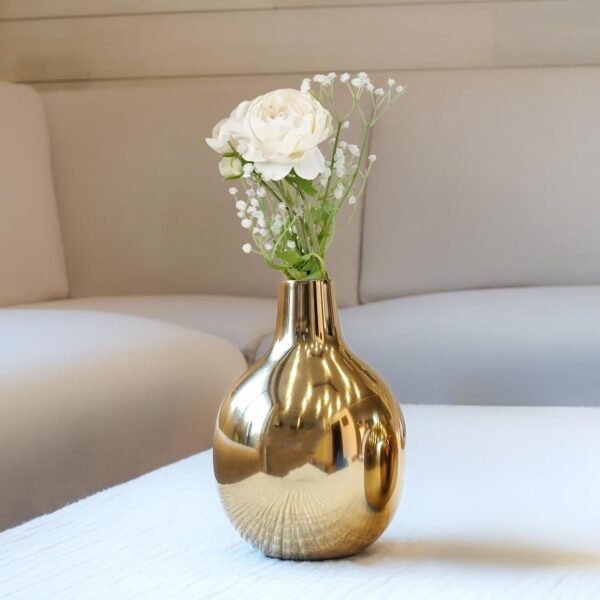 Metal Flower Vase For Home Dcor Living Room Office Wedding | Table Decorative Item For Festivals Birthday Golden Vase 1Pcs (Flower Not Included), Round