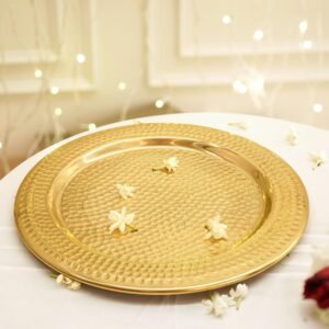 Aluminium Round Shape Hammered 12 inch Thali for Diwali Decoration | Festival Special Tray for Centre Table Home Decor, Temple, Diwali, Durga Puja, Navratri Pooja & Deepawali Decoration, Golden