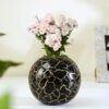 Metal Ball Vase for Home Decor|Flower Pot for Bedroom Living Room Office Wedding|Flowers Arrangement for Birthday Anniversary Festival|Black Crackled Small (Flower Not Included)
