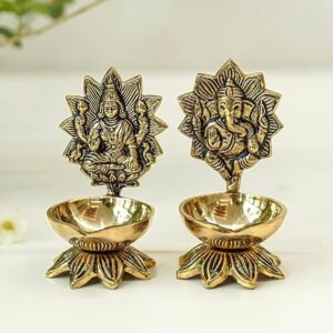 Pure Brass Lakshmi Ganesh Diya for Puja | Laxmi Ganesh Samridhi Diya for Pooja Room, Tample, Mandir, Office, Diya for Home Decoration
