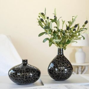 Metal Flower Vase for Home Decor Bedroom Living Room Office Wedding | Modern Table Decorative Item for Festivals Birthday Crackle Finish (Flower Not Included)