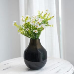 Metal Flower Vase for Home Decor Living Room Kitchen Office Wedding Round Shape Metal Table Decorative Flower Pot Brass Colour Small (Flower not Included)