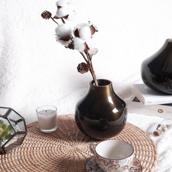 Metal Flower Vase for Home Decor Living Room Kitchen Office Wedding Round Shape Metal Table Decorative Flower Pot Brass Colour Small (Flower not Included)