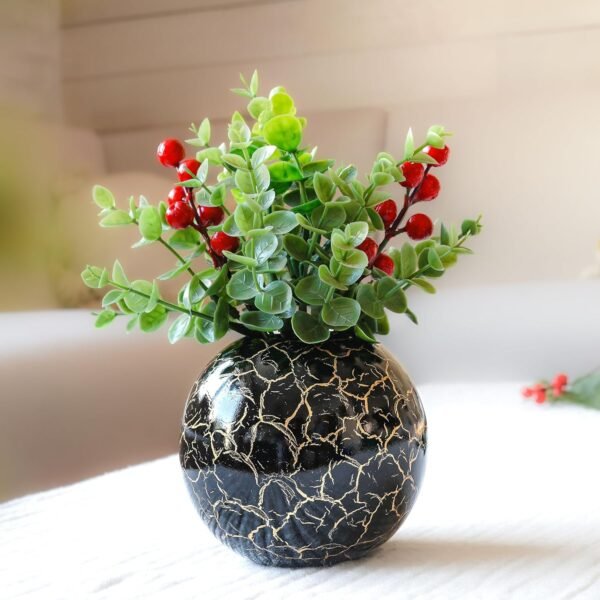 Metal Ball Vase for Home Decor|Flower Pot for Bedroom Living Room Office Wedding|Flowers Arrangement for Birthday Anniversary Festival|Black Crackled Small (Flower Not Included)