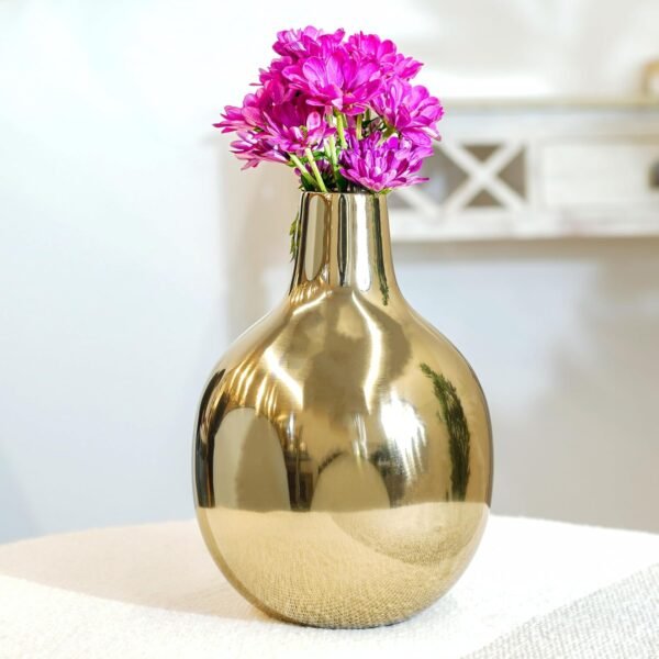 Metal Flower Vase For Home Dcor Living Room Office Wedding | Table Decorative Item For Festivals Birthday Golden Vase 1Pcs (Flower Not Included), Round