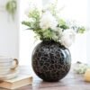Metal Ball Vase for Home Decor|Flower Pot for Bedroom Living Room Office Wedding|Flowers Arrangement for Birthday Anniversary Festival|Black Crackled Medium (Flower Not Included)