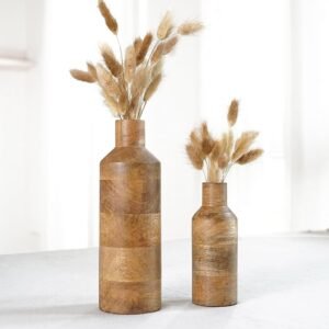 Wooden Flower Vase Set of 1, Bottle Shape Mango Wood Vases for Flowers for Decor Home Living Room Kitchen Office, Natural Light Brown Finish