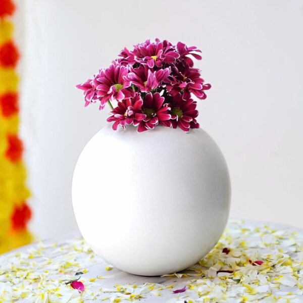 81z5mxP1MBL._SL1500_.jpg Metal Ball Flower Vase for Home Decor | Table Decorative Item for Bedroom Living Room Office Wedding | Best Gift for Birthday Anniversary Festival | White, Medium