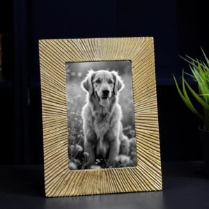 Antique Golden Metal Rectangular Photo Frame With Sunburst Design, Decorative Frames For Wall, Table, Living Room, Bedroom & Gifting, Best Gift For Home Decor, Birthday, Anniversary