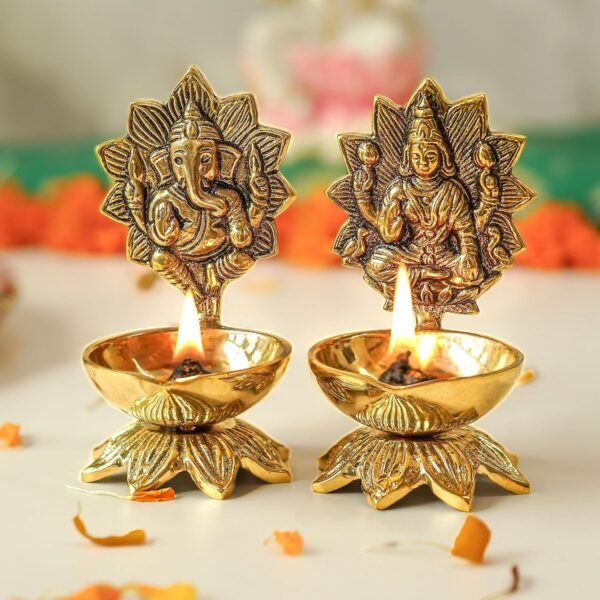 Pure Brass Lakshmi Ganesh Diya for Puja | Laxmi Ganesh Samridhi Diya for Pooja Room, Tample, Mandir, Office, Diya for Home Decoration