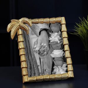 Antique Golden Metal Rectangular Photo Frame With Palm Tree Design | Decorative Frames For Wall, Table, Living Room, Bedroom | Best Gift For Home Decor, Birthday, Anniversary