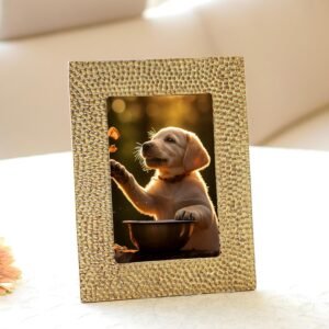 Golden Aluminium Hammered Rectangular Photo Frame Tabletop | Best Gift For Home Decor, Birthday, Anniversary, Festivals, Housewarming | Gold Finish