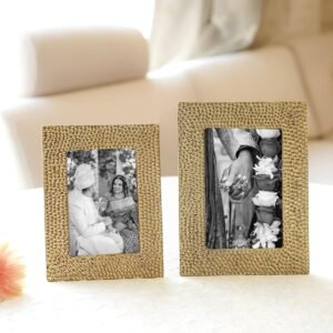 Golden Aluminium Hammered Rectangular Photo Frame Set Tabletop | Best Gift For Home Decor, Birthday, Anniversary, Festivals, Housewarming | Gold Finish
