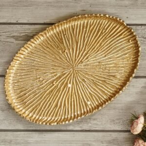 Aluminium Decorative Tray for Home Decor| Round Handcrafted Sunburst Pooja Thali for Temple, Premium Center Table & Festival Decor Serving Plate | Best for Diwali Pooja, Golden