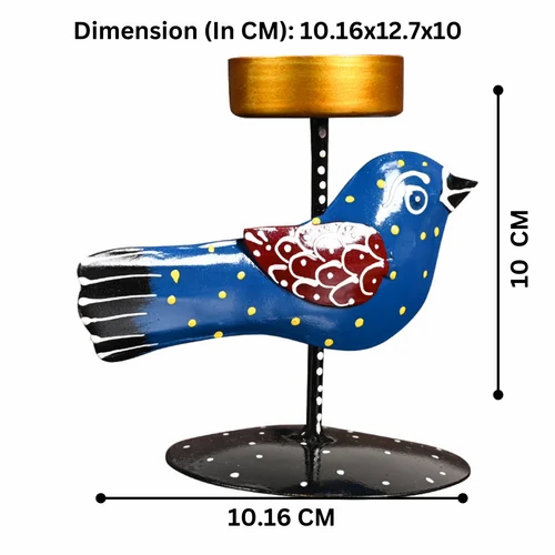 Decorative Metal Small Bird T Lite in Blue Color | Handcrafted Tealight Holder for Home & Table Decoration