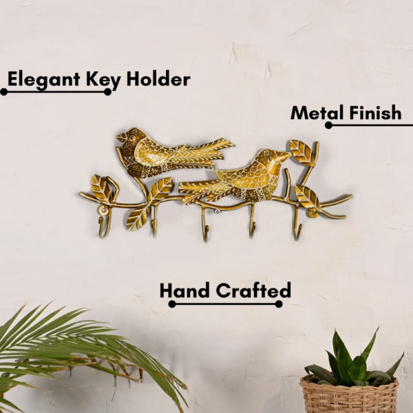 Metal 2 Bird Key Holder | Handcrafted Decorative Wall Key Hanger | Artistic Home & Entryway Wall Decor Organizer