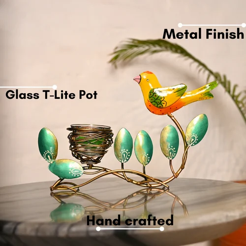 2-500x500-15.png Metal Bird Leaf T Lite Holder | Decorative Tealight Candle Stand for Home & Table Decor