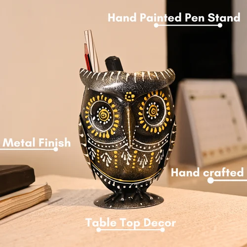 2-500x500-4.png Handcrafted Metal Owl Pen Holder for Desk | Stylish Stationery Organizer | Artistic Home & Office Table Decor Gift