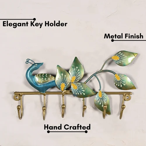 2-500x500-8.png Beautiful Peacock Design Metal Key Holder | Decorative Wall Mounted Key Hanger | Elegant Handcrafted Home D?cor Piece