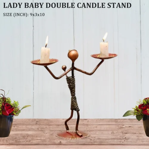 Antique Golden Metal Lady Baby Candle Holder for Table | Handcrafted Tealight Stand for Home & Office Decor