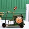 Metal Green Scooter Pen Stand with Clock | Handcrafted Desk Organizer | Stylish Table Decor for Home & Office