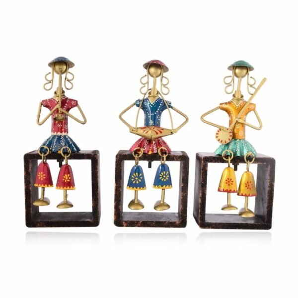 Decorative Metal Musician Stool Dolls | Handcrafted Musician Figurines for Artistic Home & Office Decor
