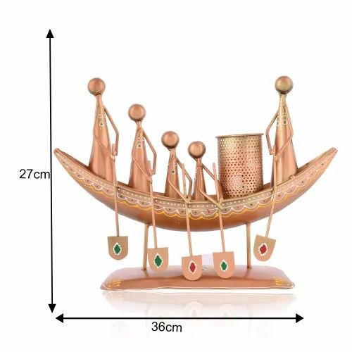 Metal Boat Pen Stand | Handcrafted Nautical-Style Desk Organizer | Decorative Table Accessory for Home & Office D?cor