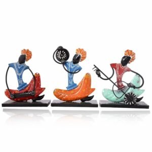 Metal Nagpuri Black Musician Set | Handcrafted Decorative Folk Art Showpieces for Home & Office D?cor | Traditional Indian Musician Figurines