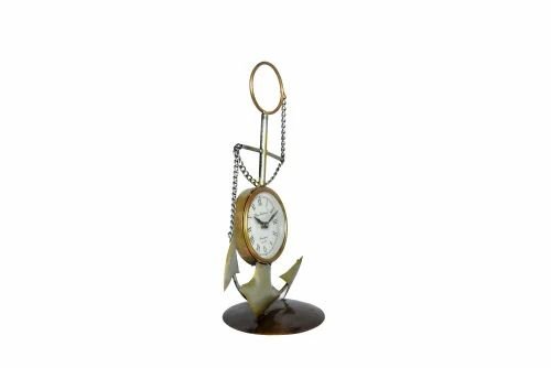 Metal Anchor Table Clock | Nautical Style Decorative Timepiece for Home, Office & Study Table Decor