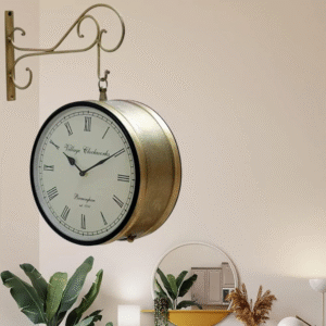 Handcrafted 8 Inch Metal Brass Vintage Clock | Classic Decorative Timepiece for Living Room & Study Table