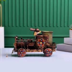 Printed Engine Pen Stand | Handcrafted Metal Desk Organizer | Decorative Stationery Holder for Home & Office Table