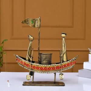Metal Small Boat Pen Holder | Handcrafted Desk Organizer for Home & Office Decoration